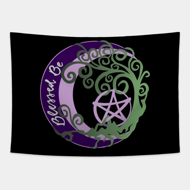 Wiccan Pagan Witch Tree of Life, Blessed Be Art, pentacle Tapestry by BeesEz