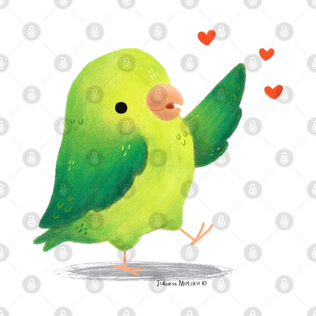 Parrotlet bird with hearts by julianamotzko