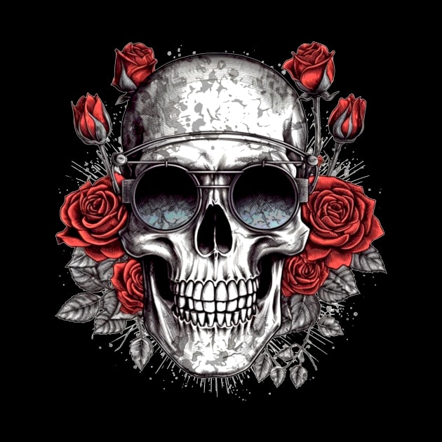 Cool Hipster Skull with Glasses and Roses by Unelmoija