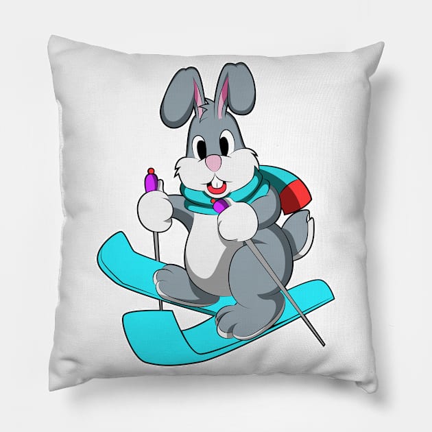 Rabbit as Skier with Skis Pillow by Markus Schnabel