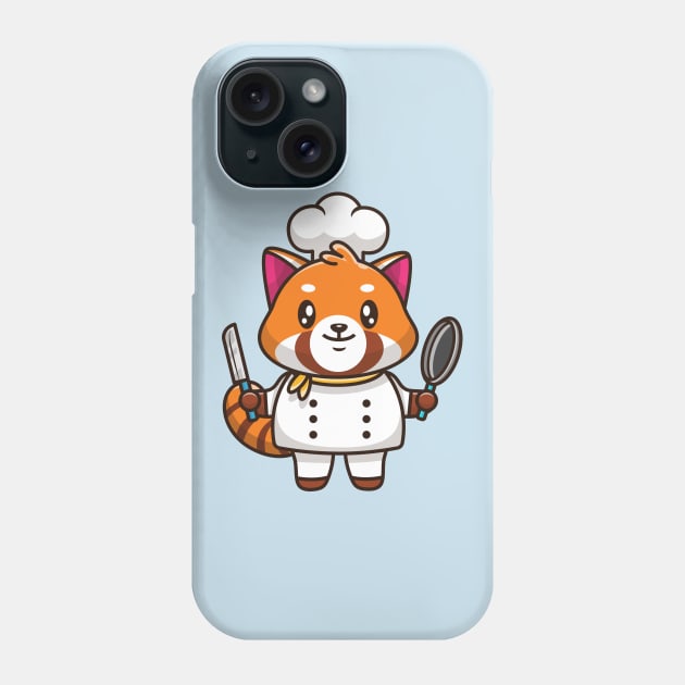 Cute Red Panda Chef Holding Pan And Knife Cartoon Phone Case by Catalyst Labs