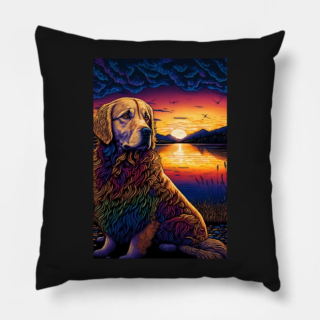 Furry Friend in Sunset Pillow by GozuDesigns