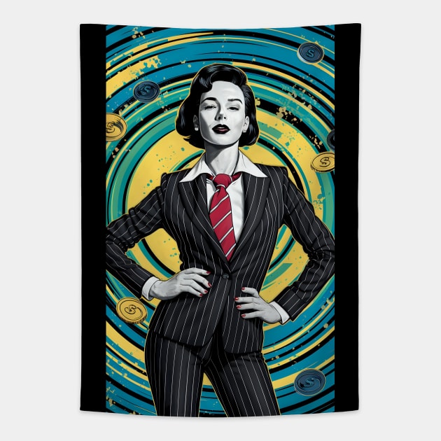 Banker woman pop art Tapestry by Spaceboyishere