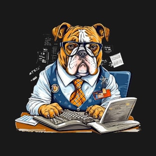 Accountant English Bulldog t-shirt design, a bulldog wearing a tie and glasses T-Shirt