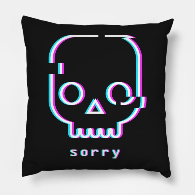 Sorry - Glitch Vaporwave Skull Pillow by MeatMan