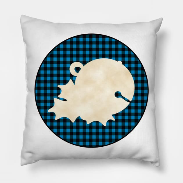 Sleigh bell and mistletoe silhouette over a black and blue tile pattern Pillow by AtelierRillian