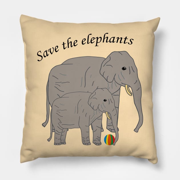 Save the elephants – Mom and Baby Pillow by Anke Wonder 