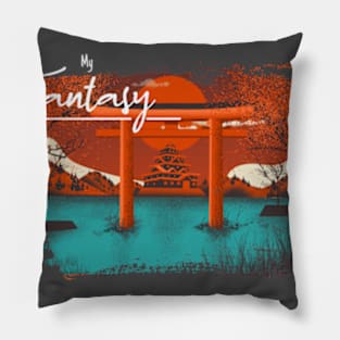 Japanese sunset in pacific ocean Pillow