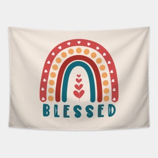 Blessed Boho Rainbow with Hearts, Dots and Heart Shaped Leaves Tapestry