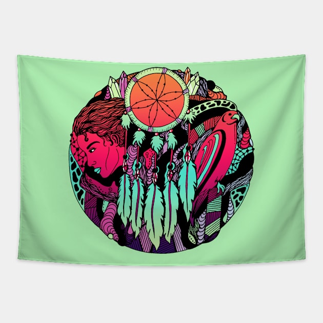 Blue Red Blend Dreamcatcher Falcon Tapestry by kenallouis