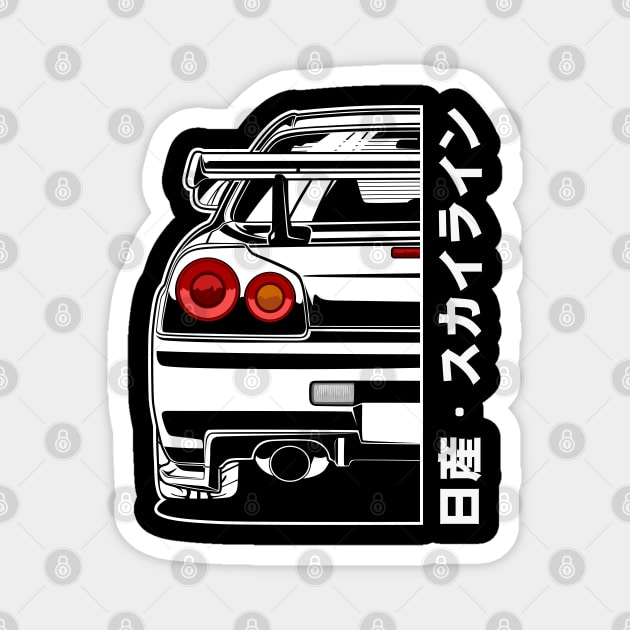 Nissan Skyline GTR R34 (White Print) Magnet by idrdesign