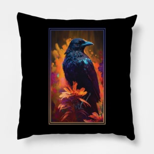 Crow Vibrant Tropical Flower Tall Digital Oil Painting Portrait 2 Pillow