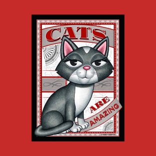 Cute Gray and White Kitty with Cats are Amazing Red T-Shirt