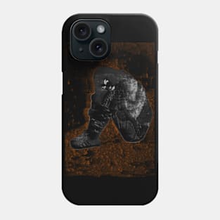 Girl sitting on the floor, near the wall, clasping hands around knees. Weird, dark, beautiful. Phone Case