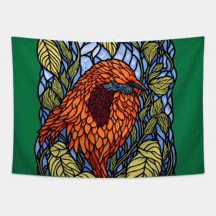 Stained glass Bird with Leaves Tapestry