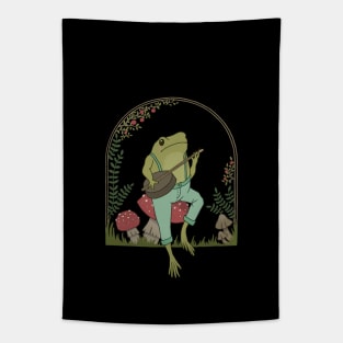 Funny Frog Playing Banjo Guitar: A Cute Cottagecore for the Dreamer in You Tapestry