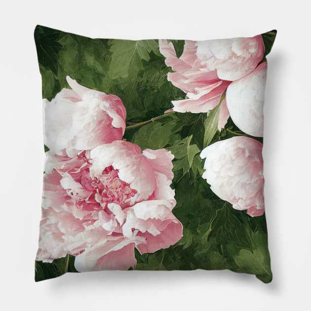 Beautiful green leaves , pink flowers design Pillow by DyeruArt