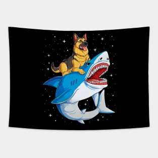 German Shepherd Riding Shark Space Galaxy Tapestry