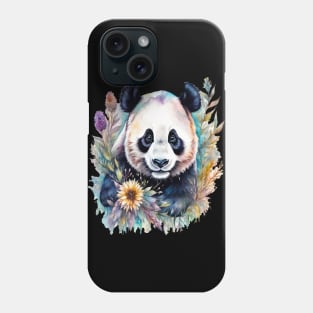 Fantasy, Watercolor, Panda Bear With Flowers and Butterflies Phone Case