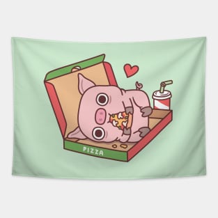 Cute Pig Eating Pizza In Pizza Box Funny Tapestry
