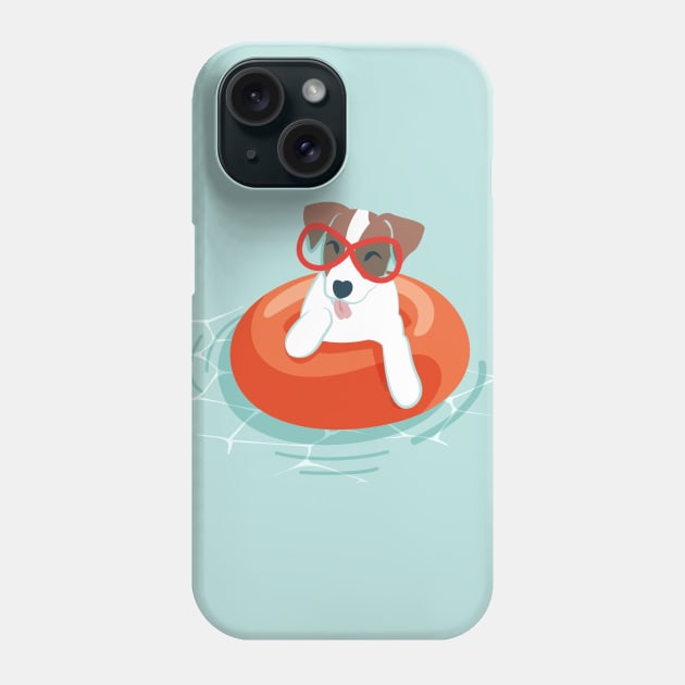 Summer pool pawty // aqua background Jack Russell terrier dog breed in vacation playing on swimming pool Phone Case by SelmaCardoso