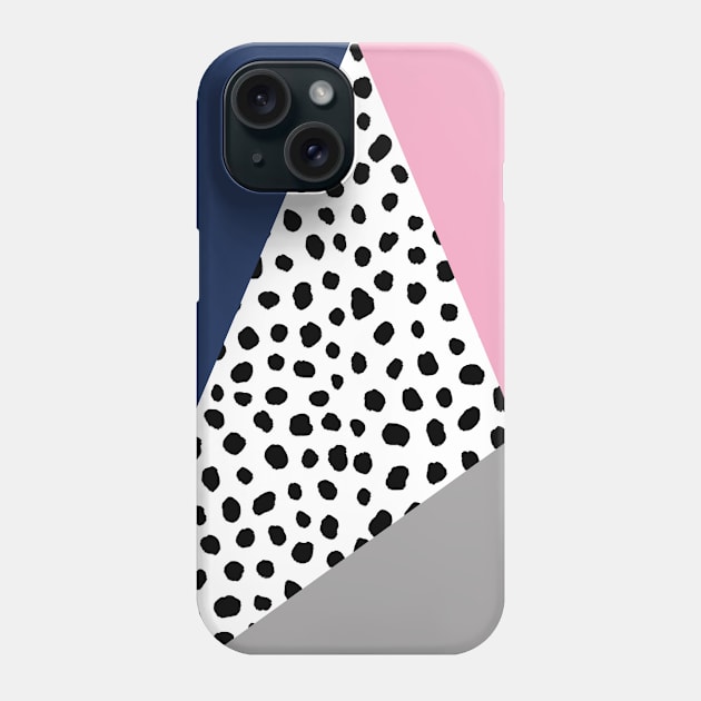 Geometric Polka Dot, Navy Blue, Blush Pink and Grey Phone Case by OneThreeSix