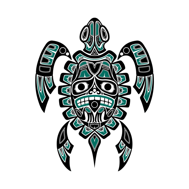 Teal Blue and Black Haida Spirit Sea Turtle by jeffbartels