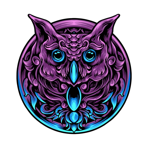 Owl Head With Ornament Fantasy Artsy Style by sorashop
