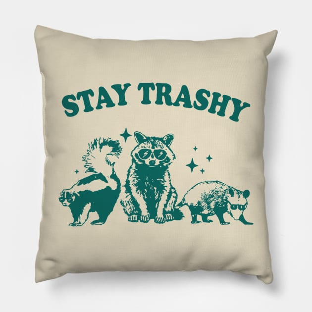 Stay Trashy Raccoon Possum Pillow by Eyecrawl ★★★★★