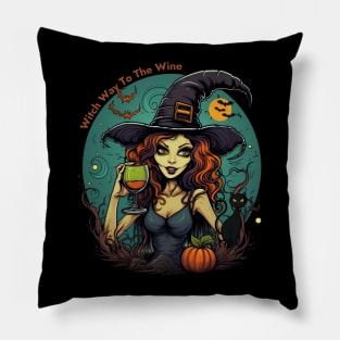 Witch Way To The Wine Women Halloween Witch Pillow