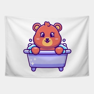 Cute bear in a bathtub cartoon character Tapestry