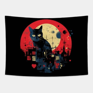 Black Cat City Sunset Tapestry