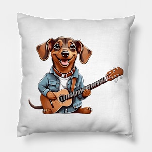 Dachshund Playing Guitar Pillow