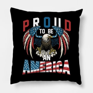 Proud To Be An American Graphic Eagle American Flag Ribbon Pillow