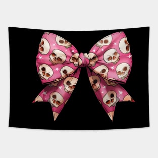 Coquette Ribbon With Cute Skulls Tapestry