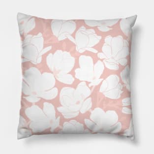 White Magnolias on Pastel Pink Pillow