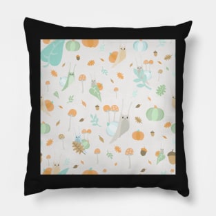 Cottagecore Pumpkin Snails Pattern Pillow