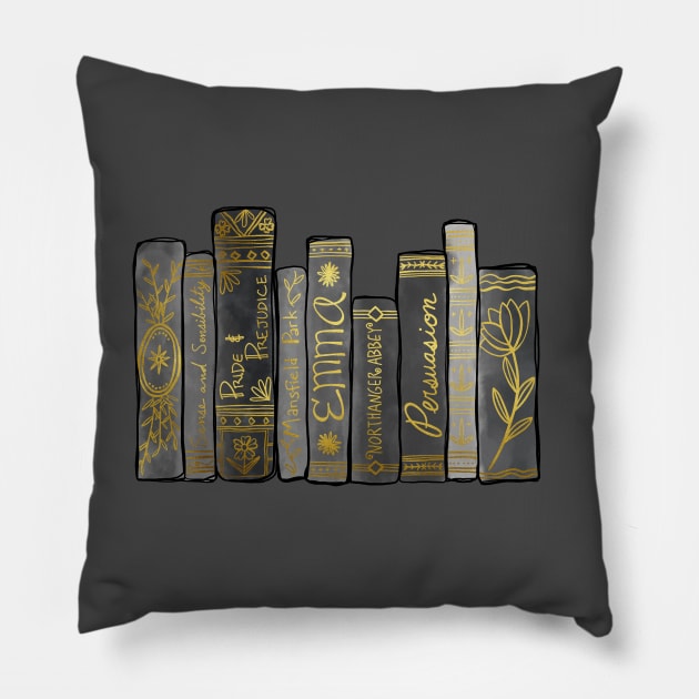 Jane Austen Bookshelf No.5 Pillow by LuckyJuniperCo