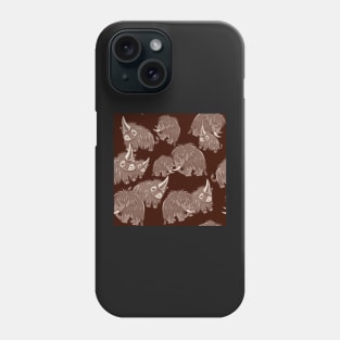 Woolly Mammoth and Woolly Rhino on Cranberry background Phone Case