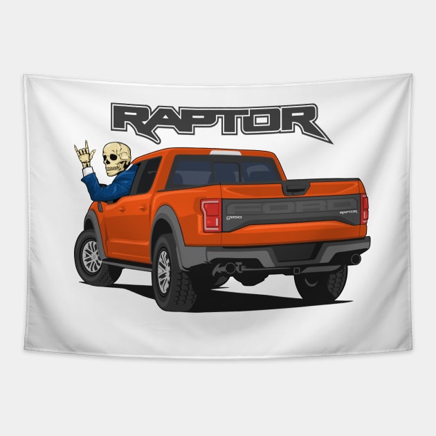 Truck ranger raptor f150 4x4 hand skull metal orange Tapestry by creative.z