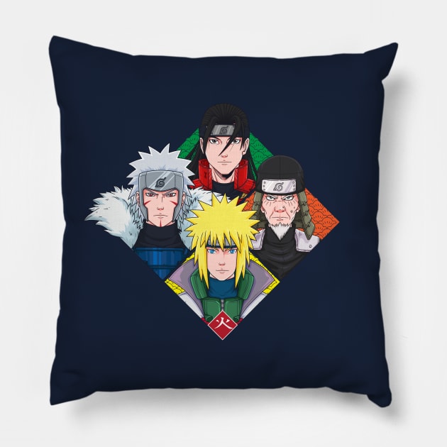 The Four Hokage of Konoha Pillow by TeeTowArt