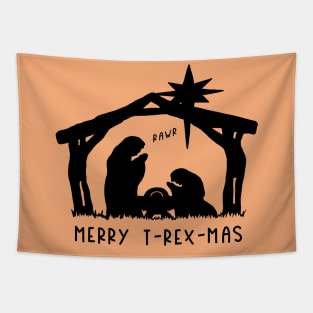 Christmas Cheer: Merry T-Rex-Mas (black text) Tapestry