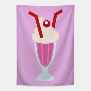 Strawberry Milkshake with Cherry on Top and Two Straws Tapestry