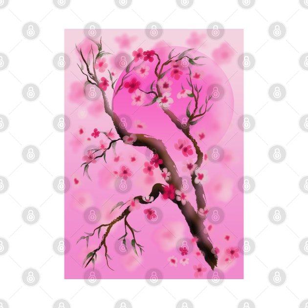 Deep pink sakura (cherry blossoms) sumi-e by cuisinecat