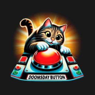 Cat Pressing Doomsday Button T-Shirt