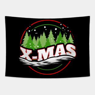 X-mas Xmas Logo With Trees For Christmas Tapestry