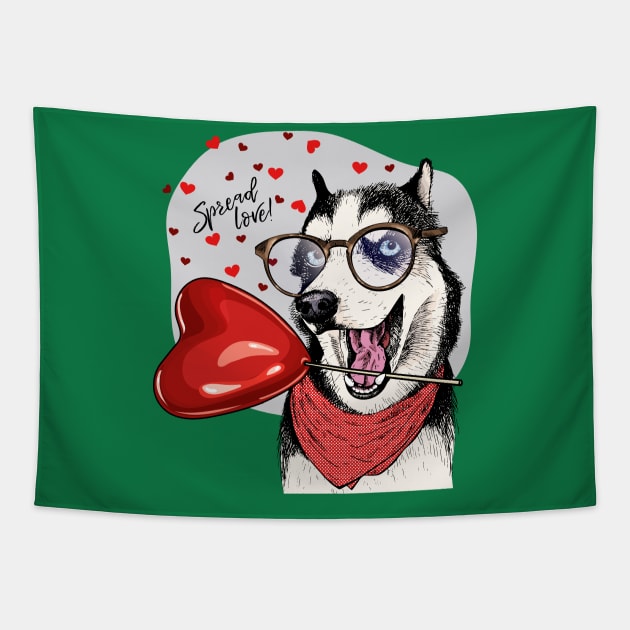 dog valentine spread love Tapestry by Mako Design 