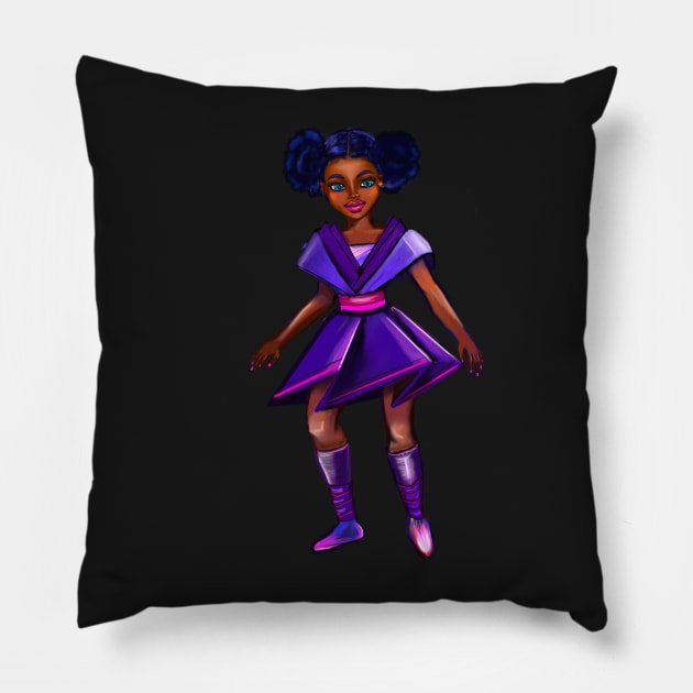 Anime girl with two puffs. Black afro anime girl in purple from outer space ! beautiful  black girl with Braided hair, blue eyes, Cherry pink lips and dark brown skin. Hair love ! Pillow by Artonmytee