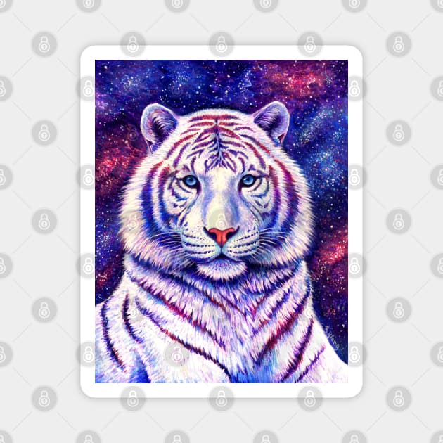 Among the Stars Colorful Cosmic White Tiger Magnet by rebeccawangart