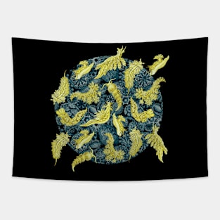 Ernst Haeckel Yellow Nudibranch on Cerulean Sea Squirts Tapestry
